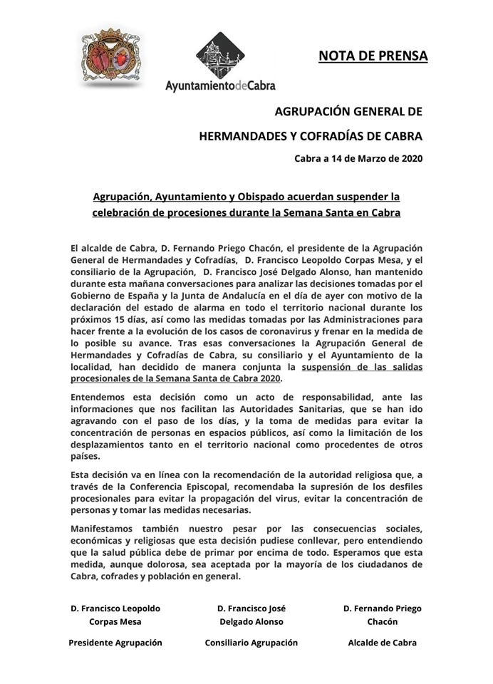 suspendida la seman santa de cabra