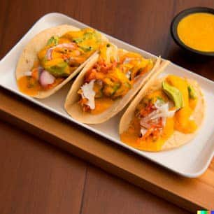 tacos de pescado y salsa de mango